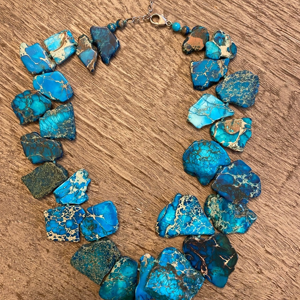 Lucas Lameth LUC 925 CN Sterling Silver Chunky Jasper Statement Necklace Boho.